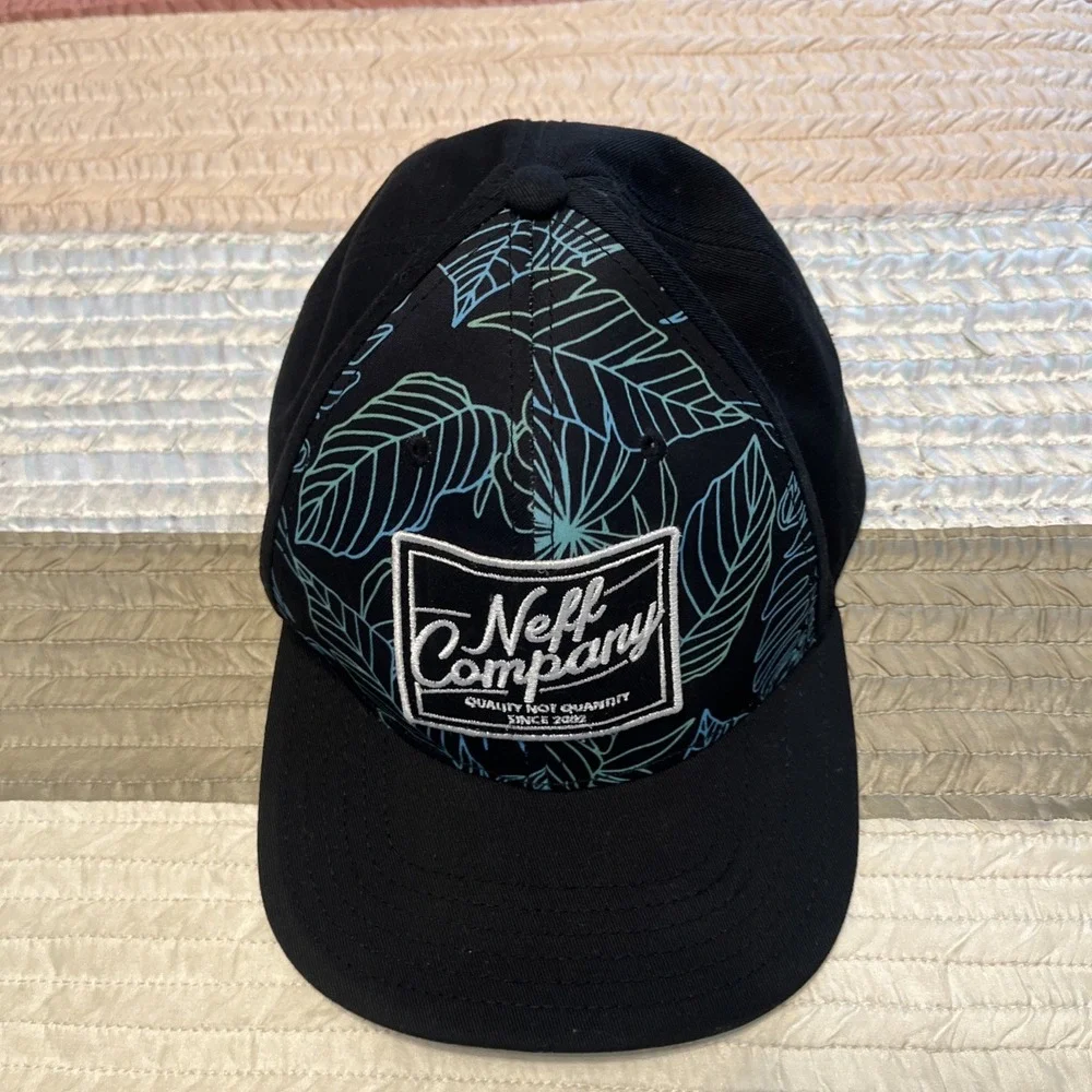 Neff Black Blue Green Leaf Floral Print Snapback Adjustable Hat Men One Size
